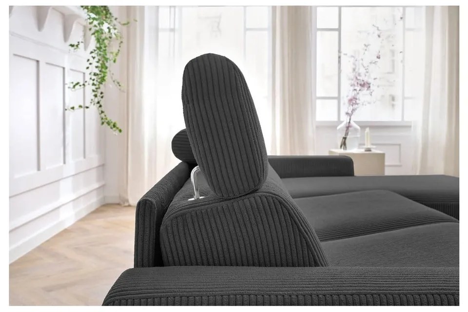 Colțar gri închis extensibil cu tapițerie din catifea reiată (cu colț variabil) Monaco – Bobochic Paris