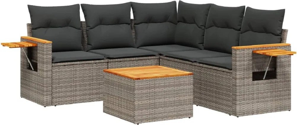 vidaXL Set mobilier grădină cu perne, 6 piese, gri, poliratan