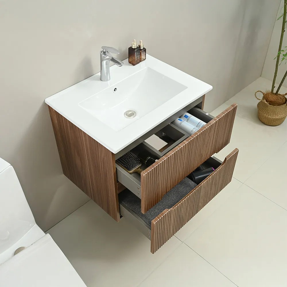 Mască de baie Trent 60 cu chiuvetă ceramică, 2 sertare, stejar apus de soare