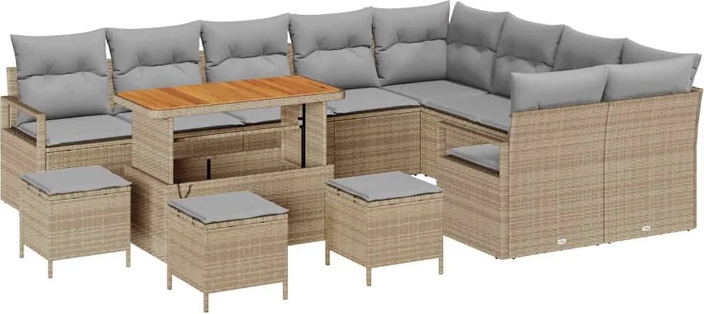 vidaXL Set de canapele pentru grădină cu pernă 13 pcs Bej poliratan