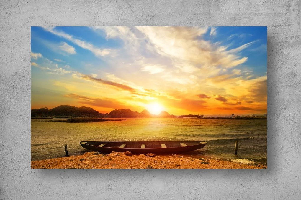 Tapet Premium Canvas - Barca la malul marii la rasarit
