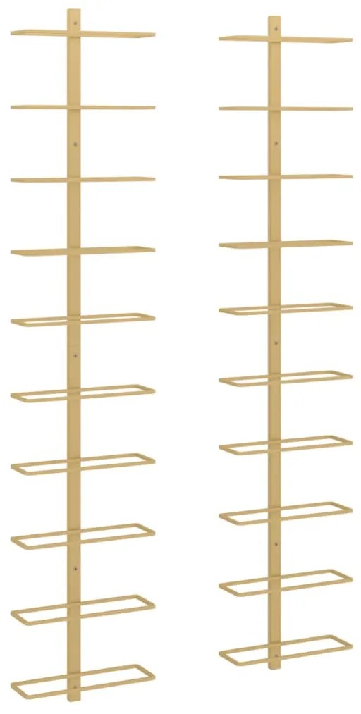 340907 vidaXL Suport sticle de vin, de perete, 10 sticle, 2 buc, auriu, metal