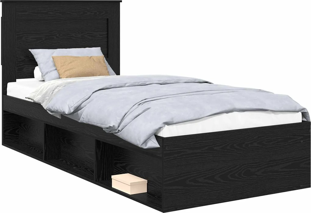 vidaXL Cadru de pat cu headboard Negru 90 x 190 cm Lemn de pin masiv