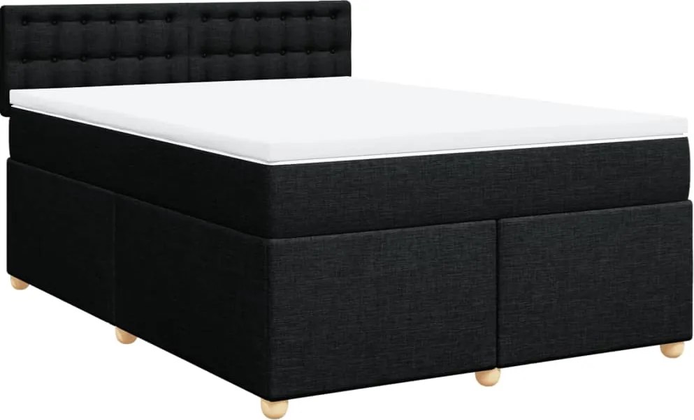 vidaXL Pat box spring cu saltea, negru, 140x190 cm, textil