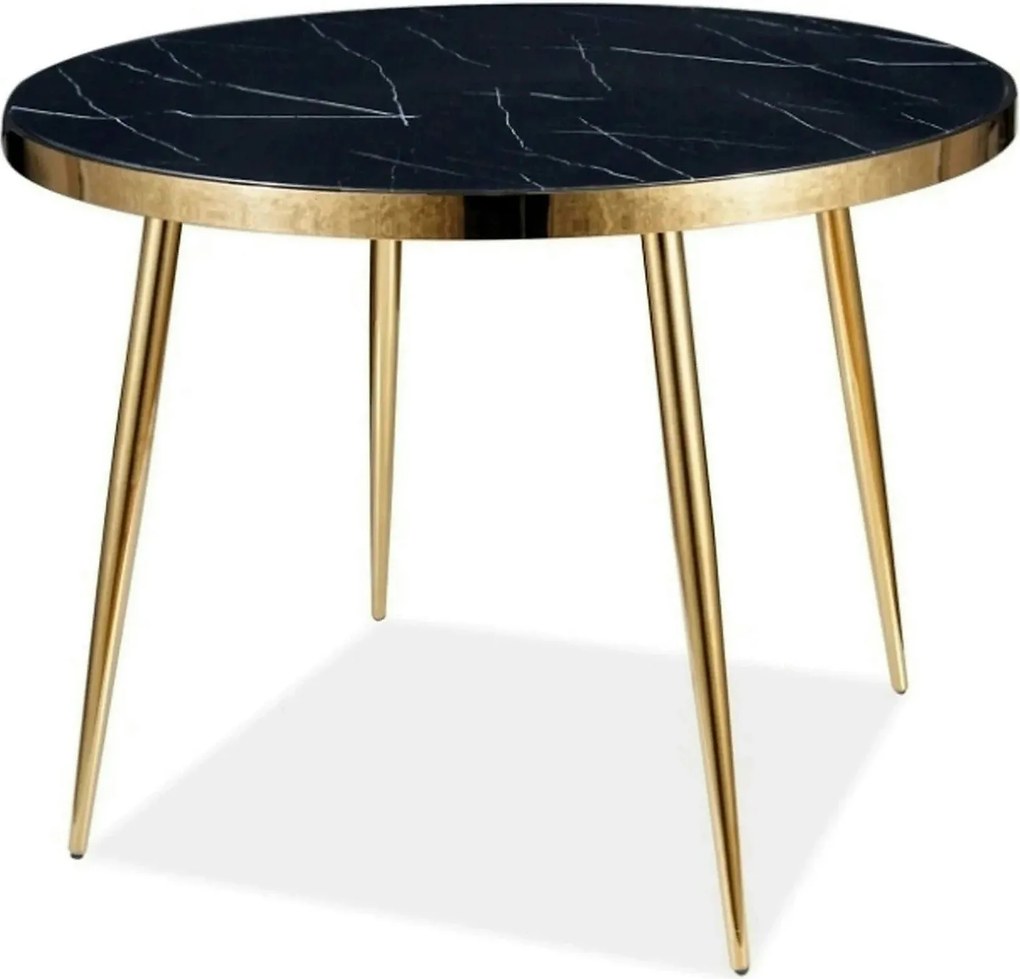 Masa CALVIN, negru cu efect de marmura/auriu, sticla securizata/metal,