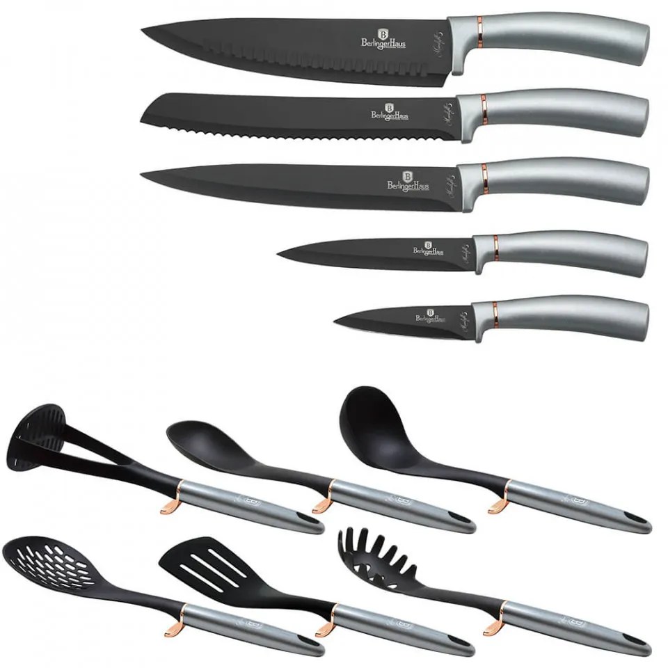 Set cutite otel inoxidabil si ustensile de bucatarie (12 piese) Moonlight Edition Berlinger Haus BH 6251