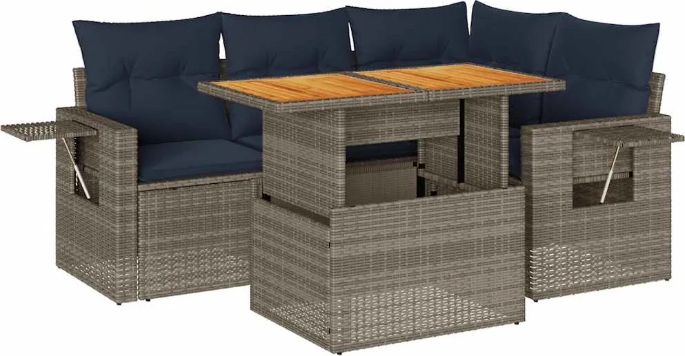 vidaXL Set canapea de grădină cu perne, 5 piese, gri, poliratan