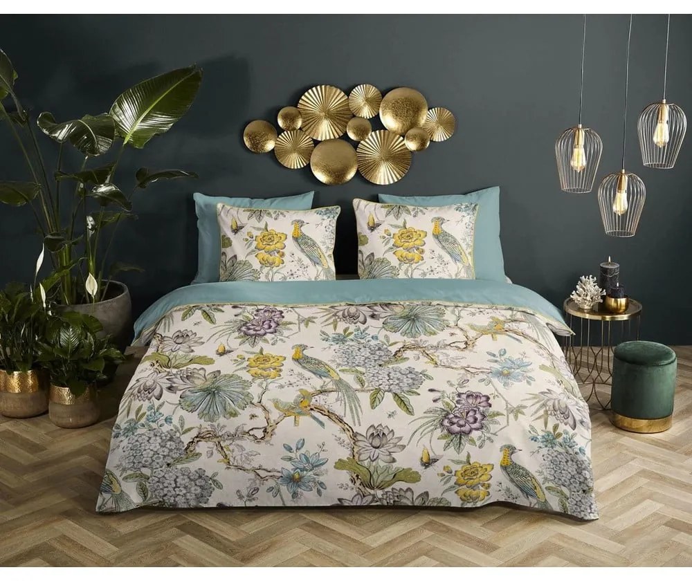 Lenjerie de pat din bumbac organic pentru pat de o persoană Descanso Daisy, 140 x 220 cm