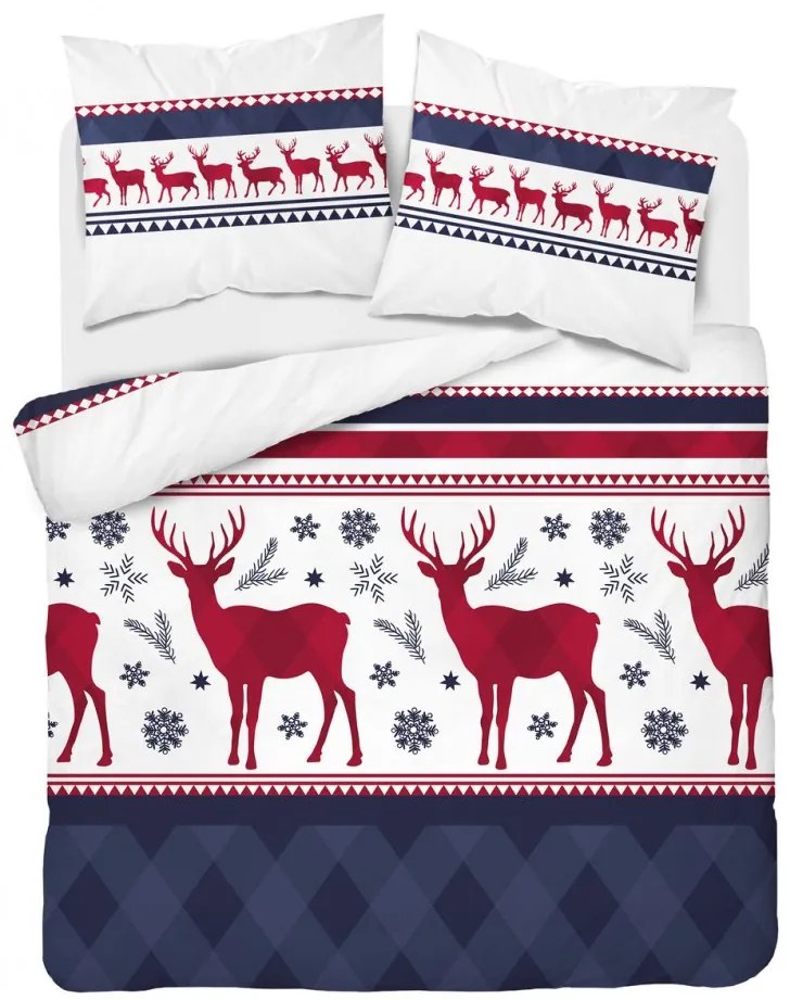 Lenjerie de pat din flanel albastru cu motiv de Crăciun Dimensiune: 220x200 cm | 2 x 70x80 cm