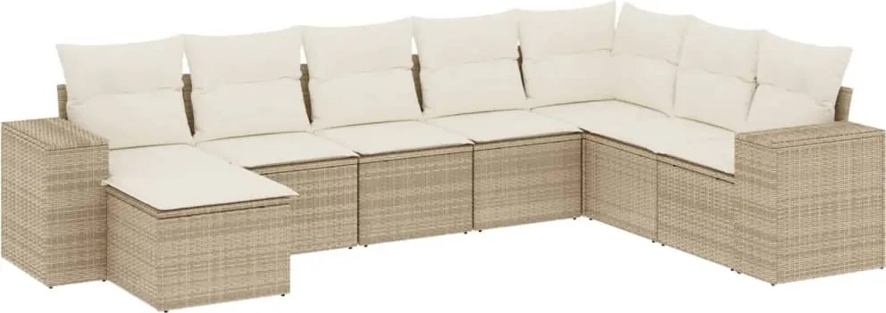 vidaXL Set canapele de grădină, 8 piese, cu perne, bej, poliratan