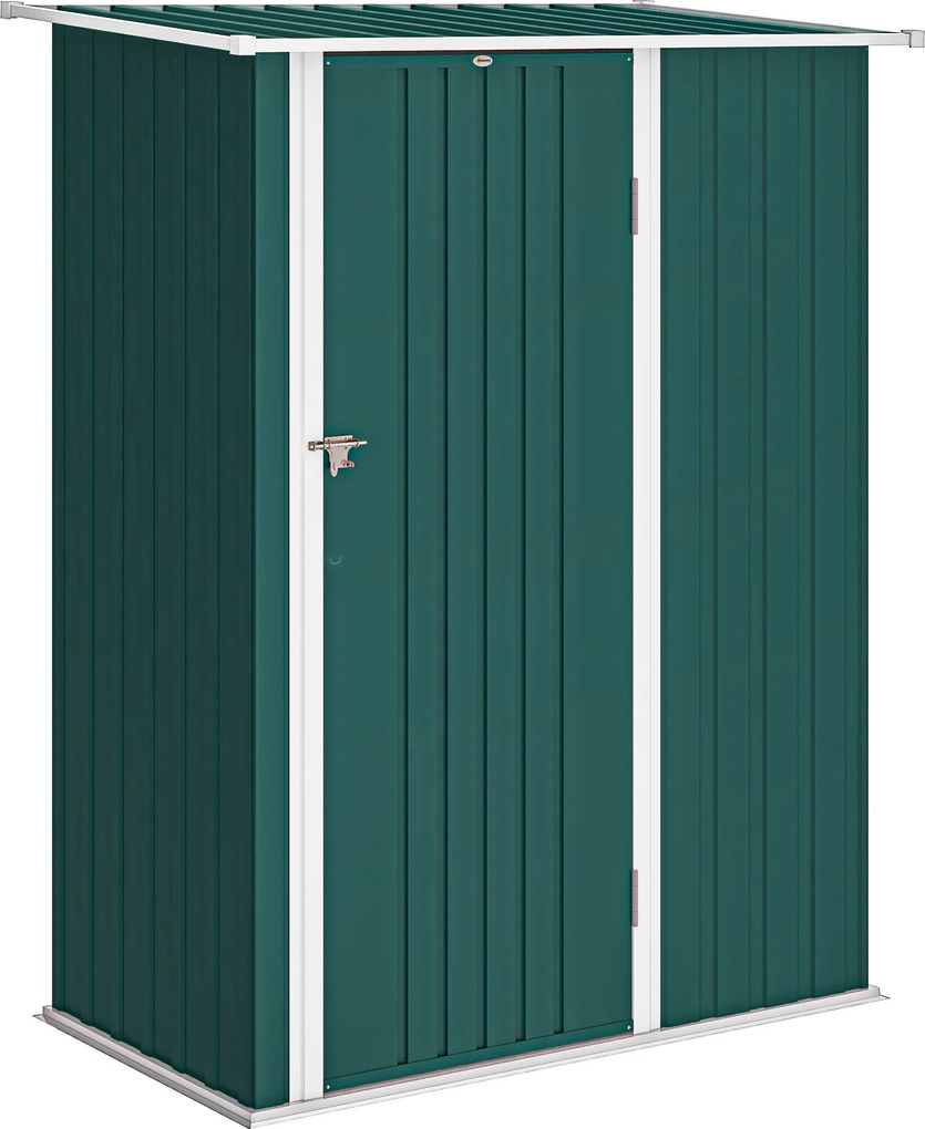 Outsunny Magazie de Grădină 1.07m² din Oțel Zincat, Căsuță pentru Depozitare cu Ușă Blocabilă, Acoperiș Înclinat, 142x86x189 cm, Verde | Aosom Romania