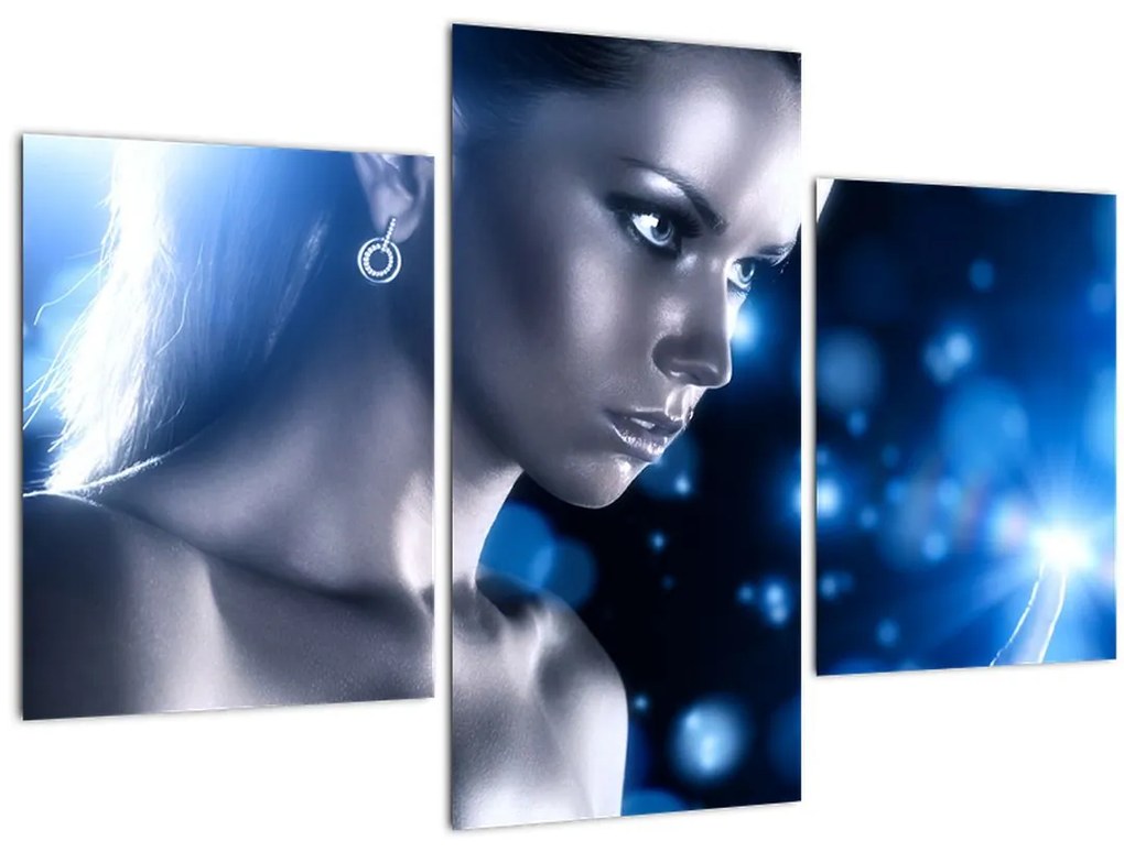 Tablou - Femeia, sclipici albastru (90x60 cm)