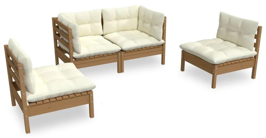 Set mobilier gradina cu perne, 4 piese, lemn masiv de pin maro miere, 1