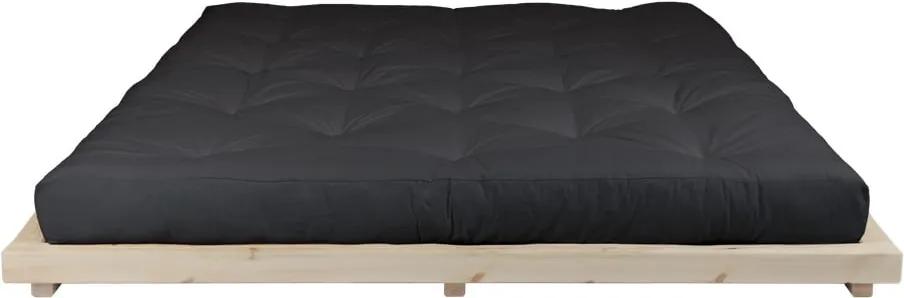 Pat dublu din lemn de pin cu saltea Karup Design Dock Comfort Mat Natural/Black, 180 x 200 cm