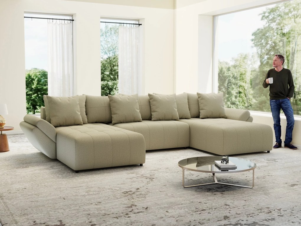 Colțar extensibil dumonde cu ladă de depozitare si sezut confortabil din spuma high-density, Berlin U Enjoy Camel 380x180 cm