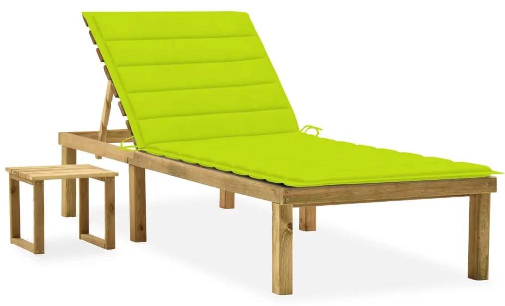 vidaXL Șezlong de grădină cu masă și pernă, lemn de pin tratat