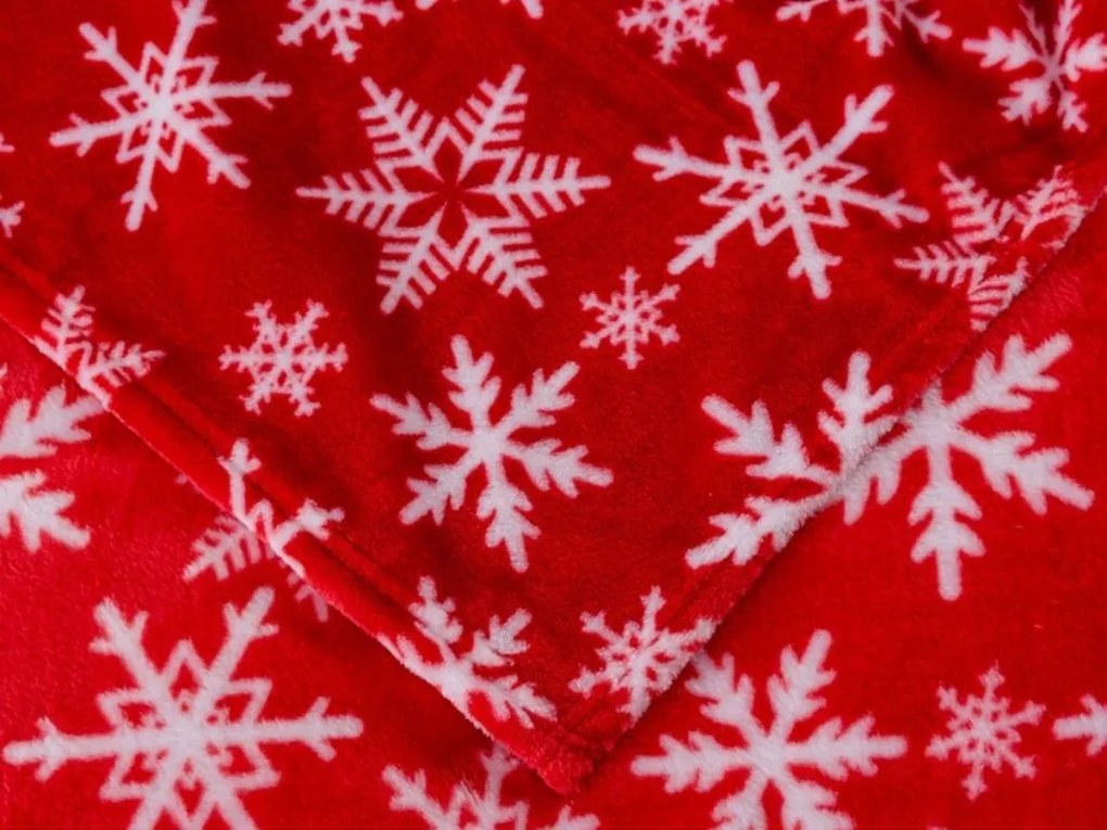 Patura de Craciun din microplus FROSTY FLAKES, rosie Dimensiune: 160 x 200 cm