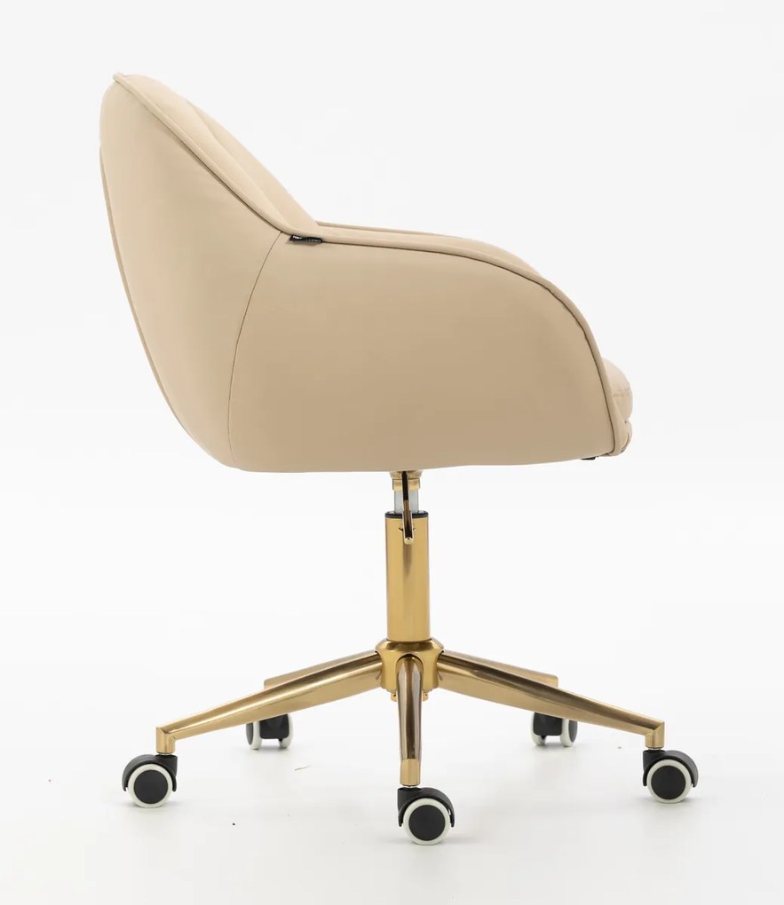 HR2055K Scaun Crem din Piele Ecologica cu Bază Aurie