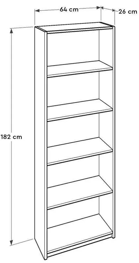 Biblioteca Adore Modern, 5 rafturi, 64 x 182 x 26 cm