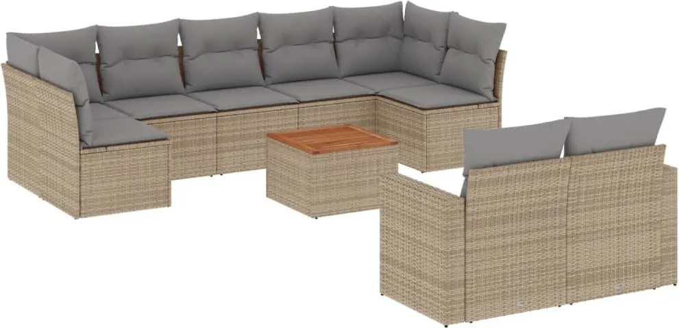 vidaXL Set canapele de grădină, 10 piese, cu perne, bej, poliratan