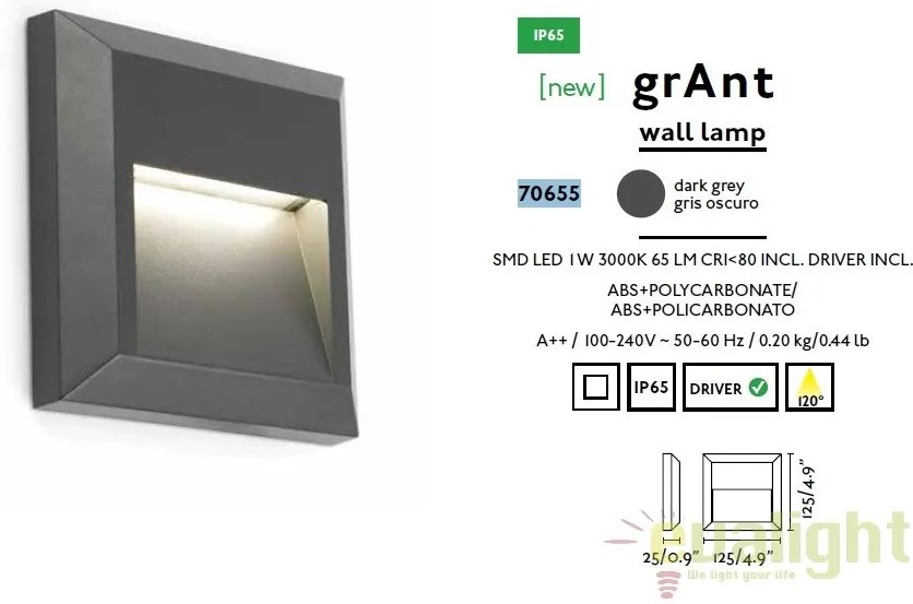 Aplica de perete exterior cu iluminat LED, GRANT-C 70655