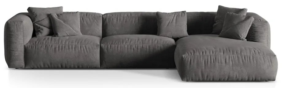 Colțar modular gri cu tapițerie din catifea (cu colț pe partea dreaptă/cu șezlong) Martina – Micadoni