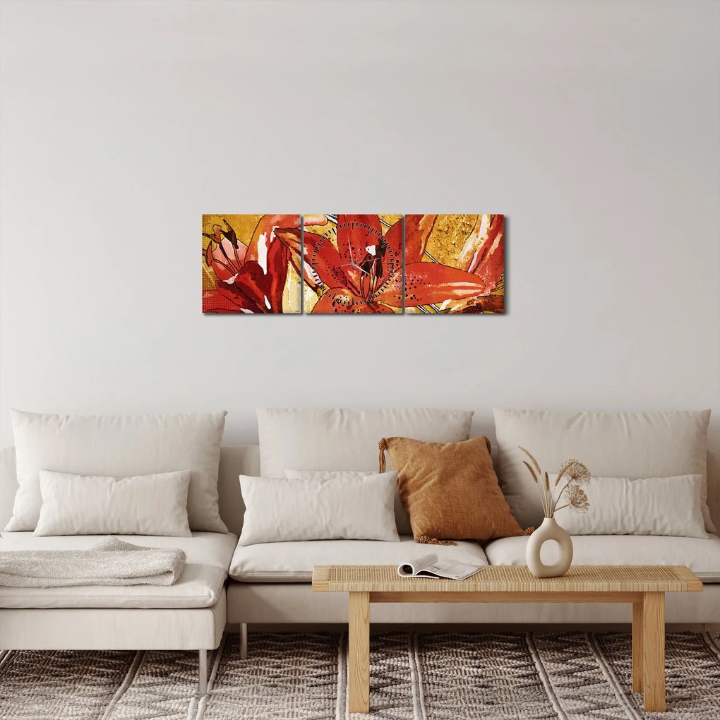 Tablou cu flori de crini (cu ceas) (90x30 cm)