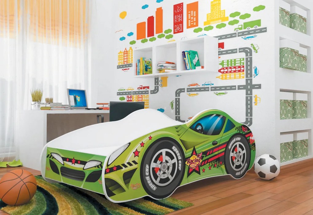 Supermobel Pat pentru copii AUTO + saltea + somieră GRATIS, 70x140, MODEL 04