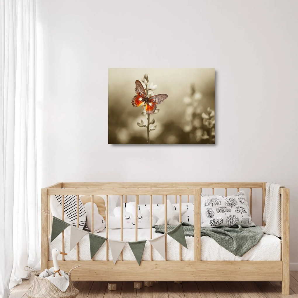 Tablou pe sticlă cu fluture (70x50 cm)