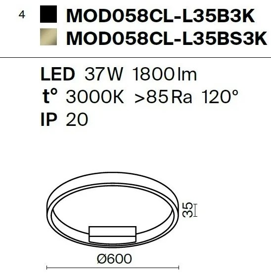 Plafoniera LED design modern Rim negru 60cm, 3000K