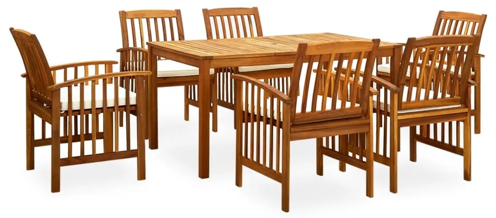 Set mobilier de gradina cu perne, 7 piese, lemn masiv acacia Alb crem, 7