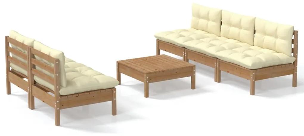 3096091 vidaXL Set mobilier grădină cu perne crem, 6 piese, lemn masiv de pin