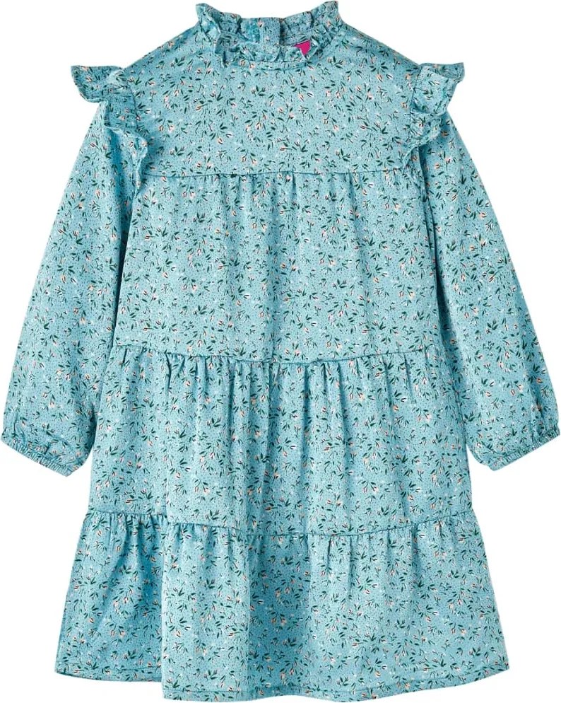 vidaXL Rochie pentru copii cu mâneci lungi, albastru, 128