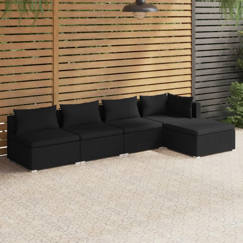 3101624 vidaXL Set mobilier de grădină cu perne, 5 piese, negru, poliratan