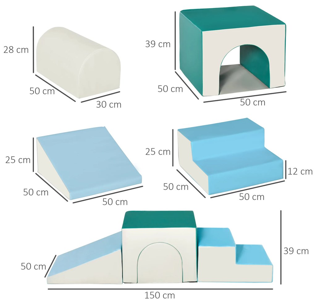 HOMCOM Set de 4 Blocuri Moi de Construcție pentru Copii, Joc Modulabil pentru Copii 1-3 Ani, 150x50x39 cm, Multicolor | Aosom Romania