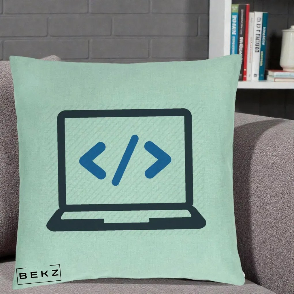 Perna Personalizata Laptop Cod HTML, 40x40 cm, Verde Menta, Husa Detasabila, Perna Inclusa, BEKZ®