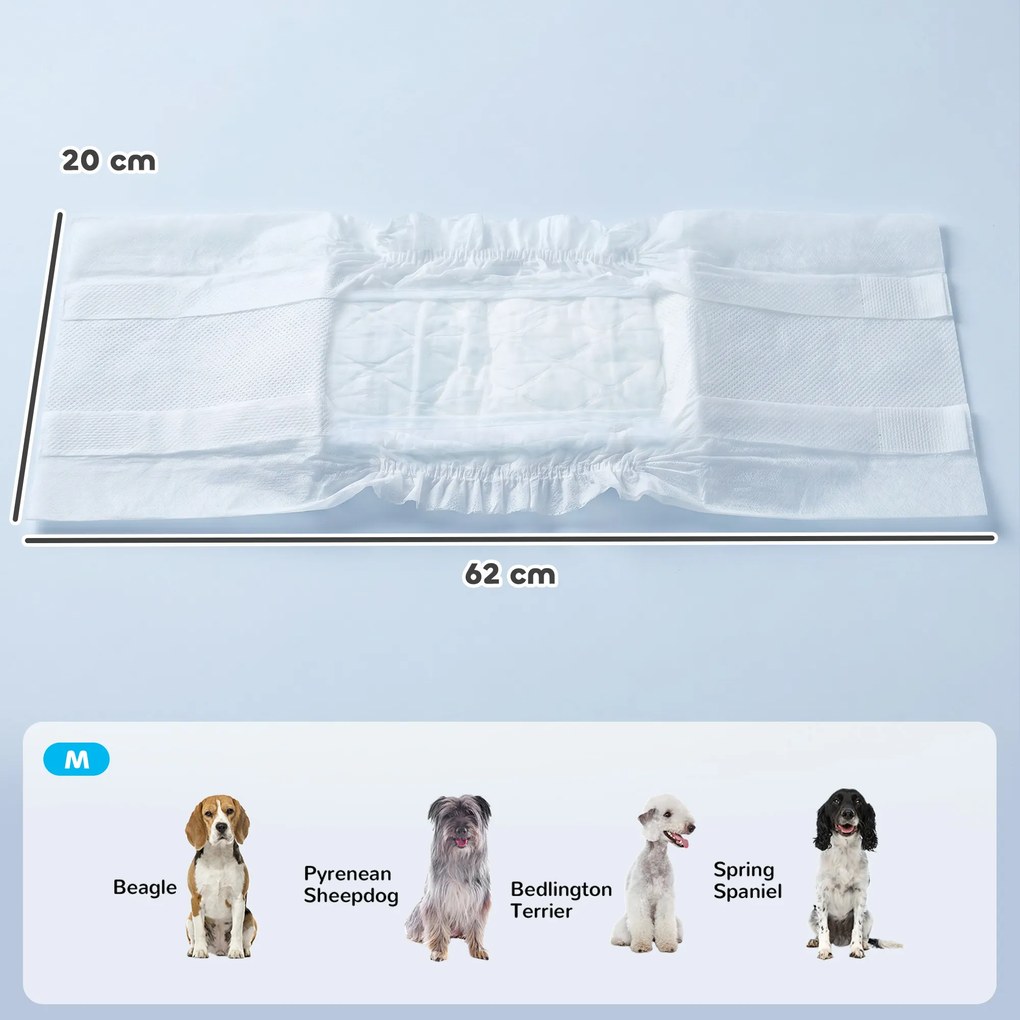 PawHut Scutece pentru câini masculi, 48 bucăți cu bandă elastică reglabilă, 62x20 cm, Alb | Aosom Romania