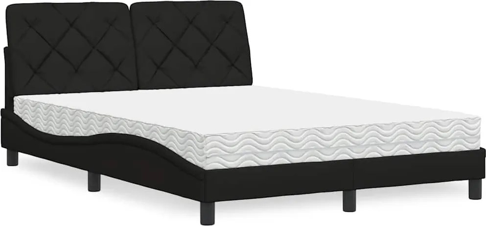 vidaXL Pat cu saltea, negru, 140x200 cm, textil