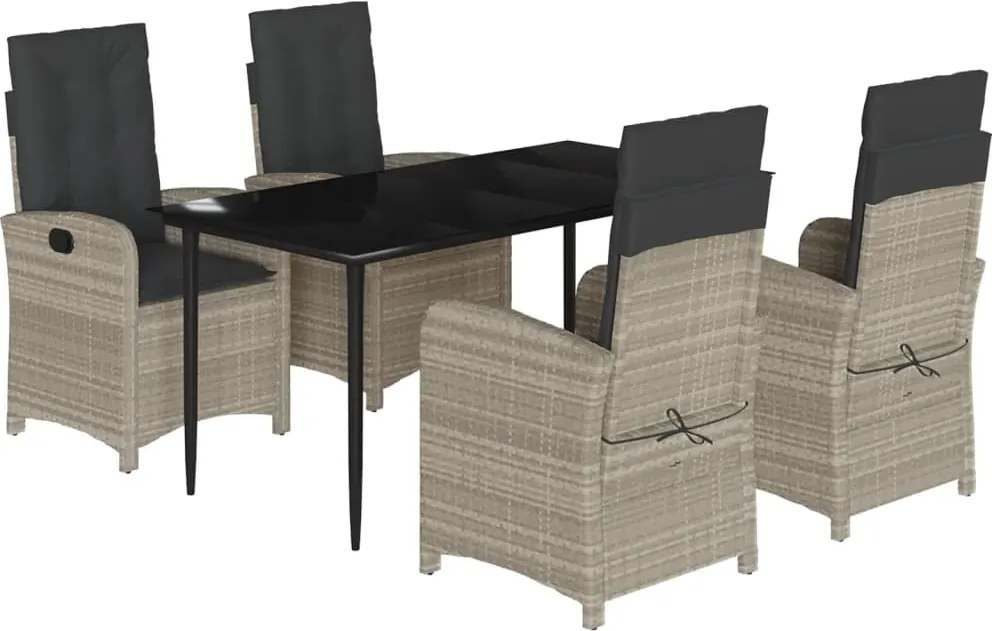 vidaXL Set mobilier de grădină cu perne, 5 piese gri deschis poliratan