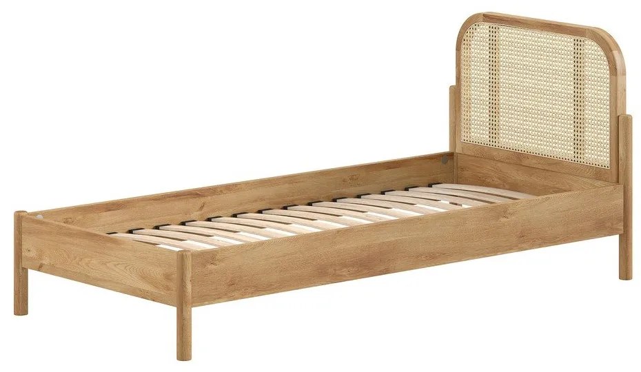 Pat în culoare naturală din lemn de stejar cu somieră 90x200 cm Olive Rotan – Vipack
