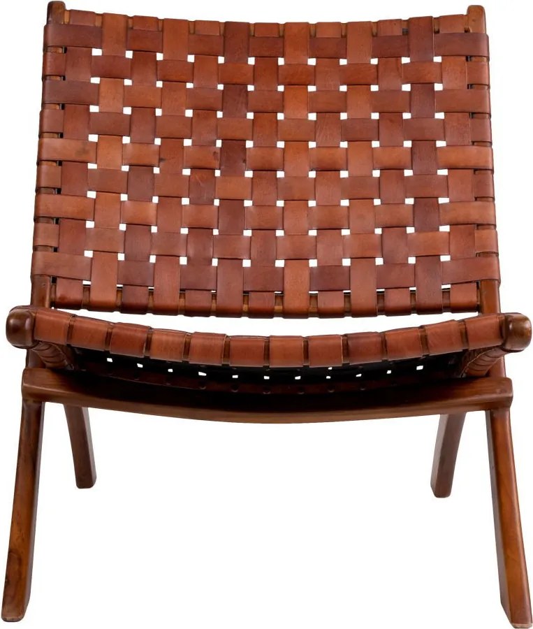 Perugia Fotoliu pliabil din piele, tec maro cu picioare din lemn