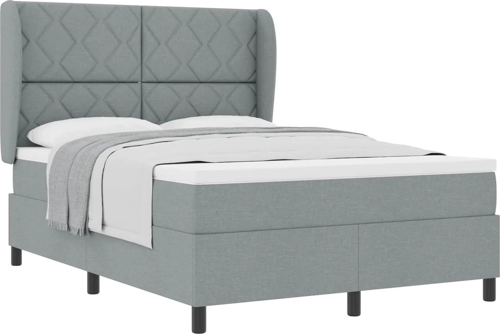 vidaXL Pat cu arcuri cu saltea Gri deschis 160 x 200 cm țesătură