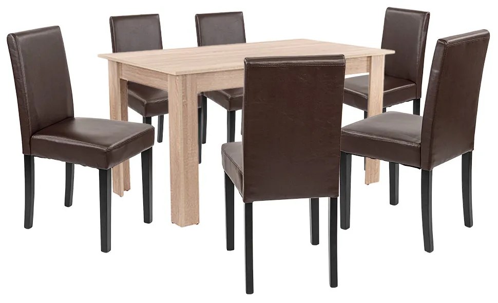 Set de masă Leon 6+1, stejar Sonoma-maro