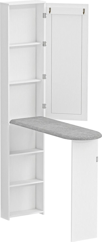 HOMCOM Dulap pliabil pentru masă de călcat cu ușă rafturi interne oglindă Economisitor de spațiu Masă de călcat pentru îngrijirea rufelor 106x35x174 cm Alb | Aosom Romania