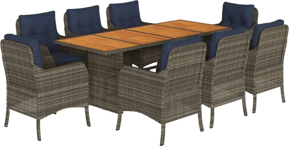 vidaXL Set mobilier de grădină cu perne, 9 piese, gri, poliratan