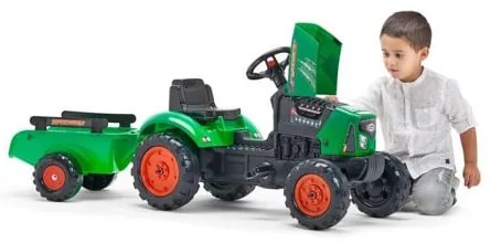 Tractor Falk pentru copii, cu pedale si remorca, verde