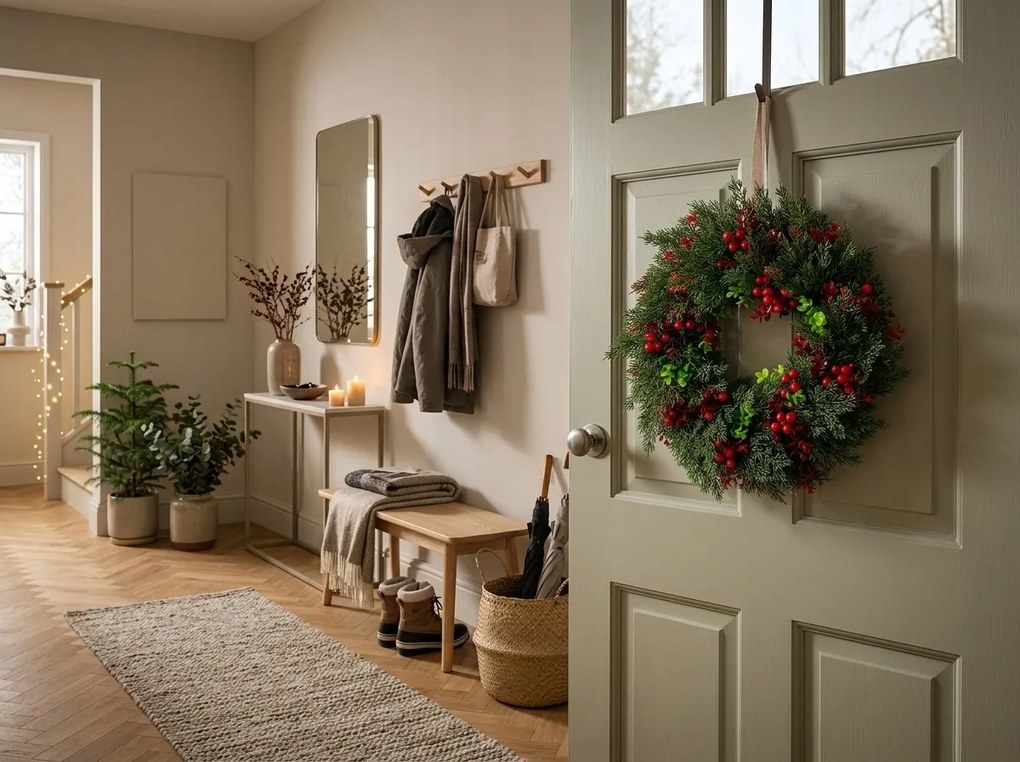 Coronita de Advent pentru usa RED BERRIES Ø 35 cm, verde/rosu