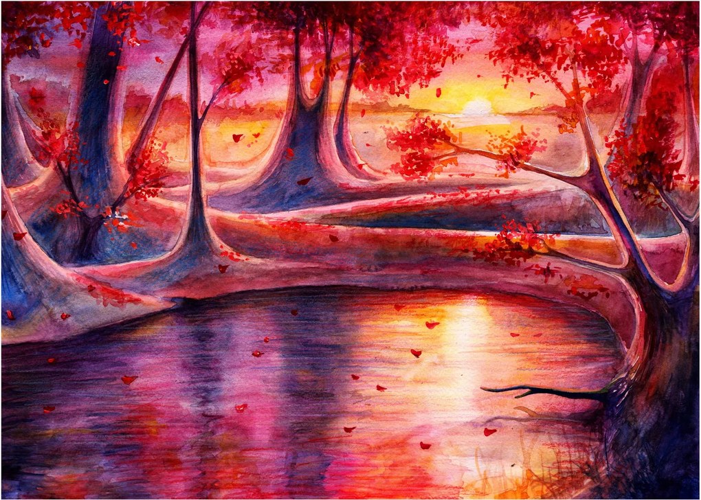 Tablou pe sticlă cu pădurea fermecată (70x50 cm)