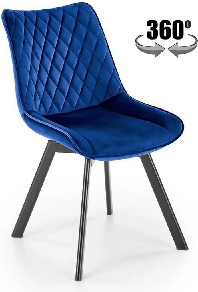 Scaun rotativ K520, albastru inchis, stofa catifelata/metal, 45x63x80