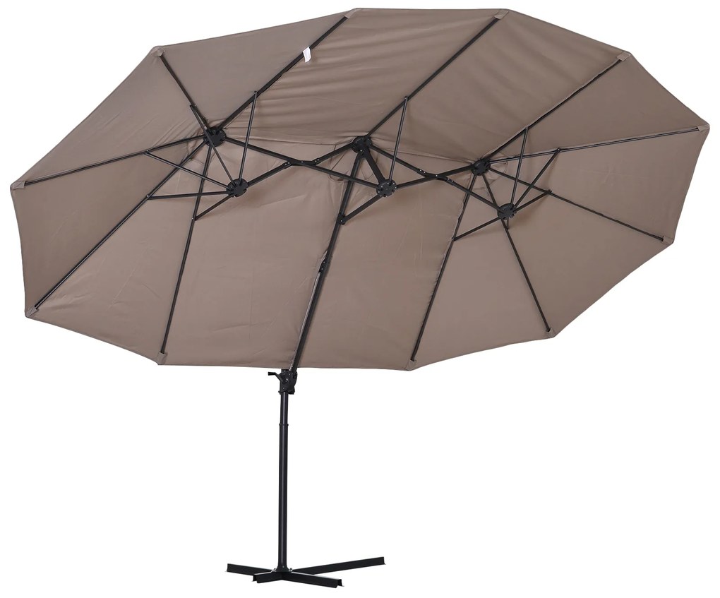 Outsunny Umbrelă de Soare Dublă, Umbrelă din Poliester Anti-UV, Impermeabila, 270x460x250 cm, Maro